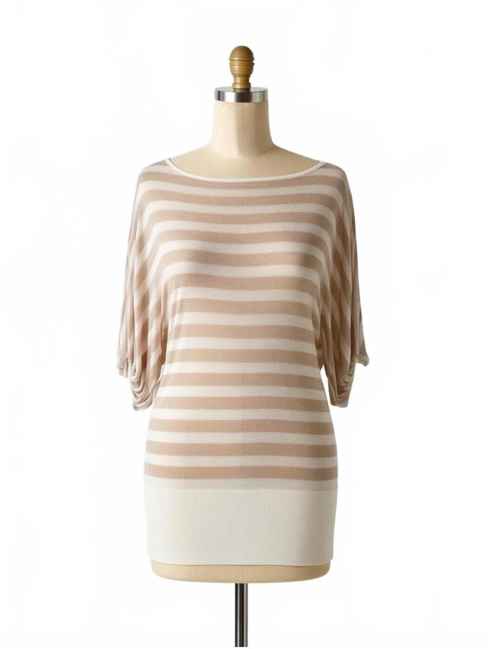 White House Black Market Beige and White Striped Knit Top, M